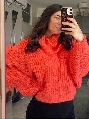 Anthropologie Pilcro Chunky Cowl Turtleneck Sweater - Coral Size S